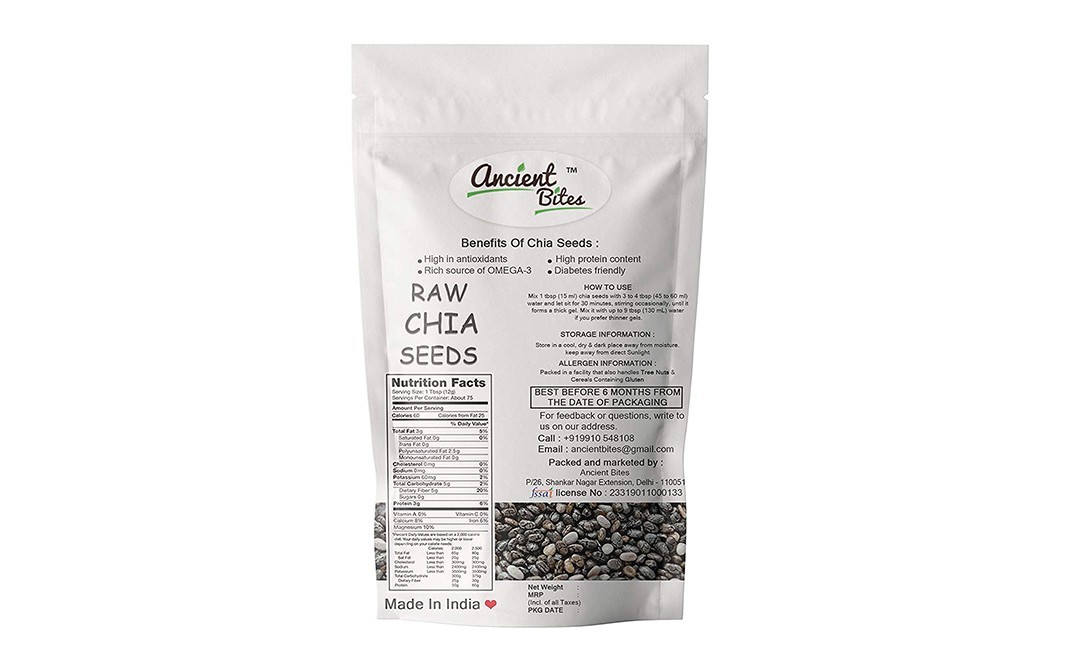 Ancient Bites Chia Raw Seeds    Pack  500 grams